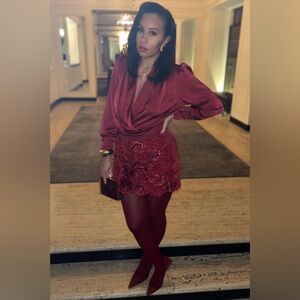 Chic Crimson Women's Blouse and skirt